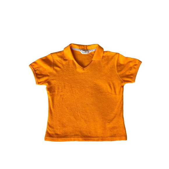 Vintage Bossini Orange Terry Cloth Short Sleeve Polo Shirt Size S - Picture 3 of 6